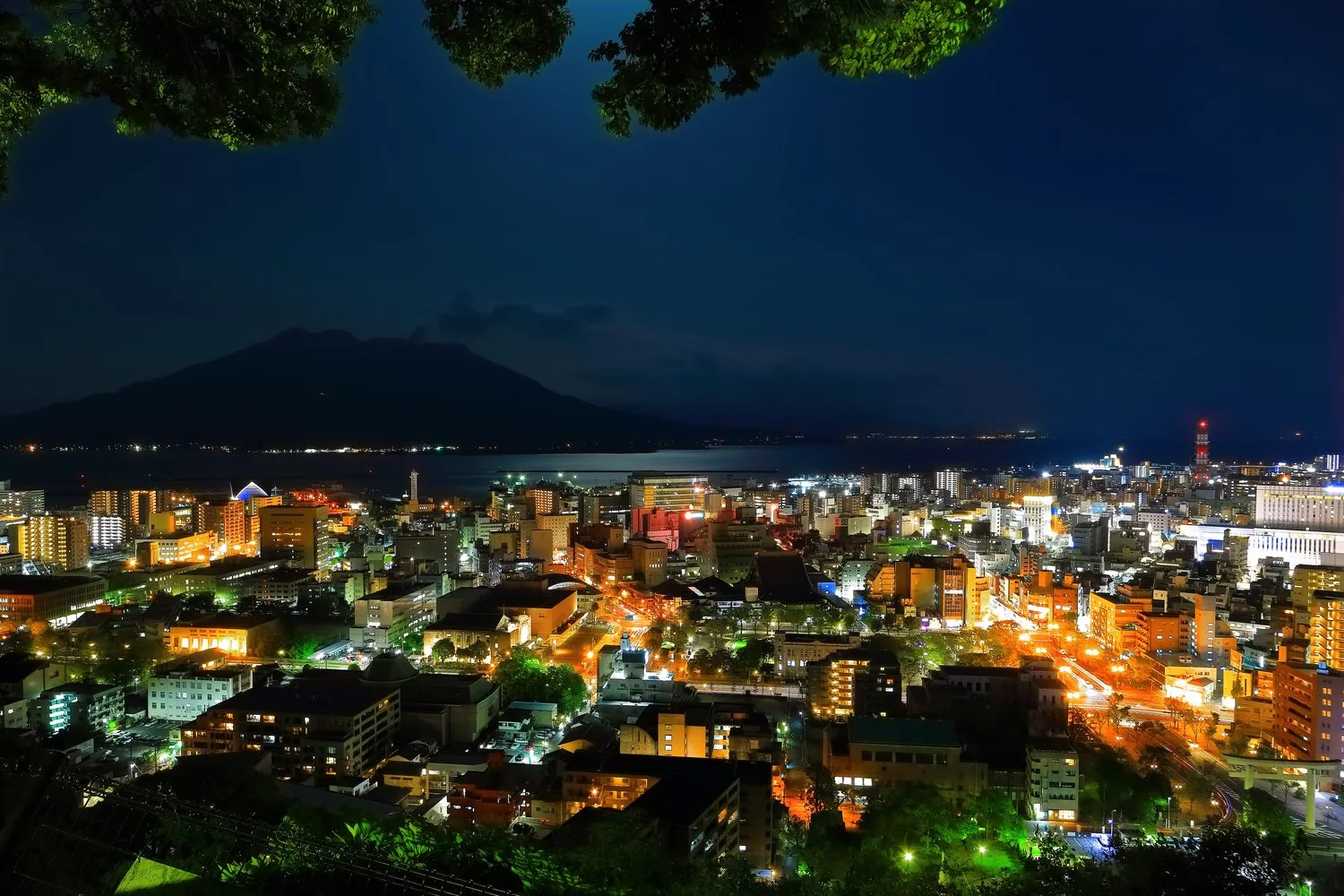 鹿児島市の夜景と桜島